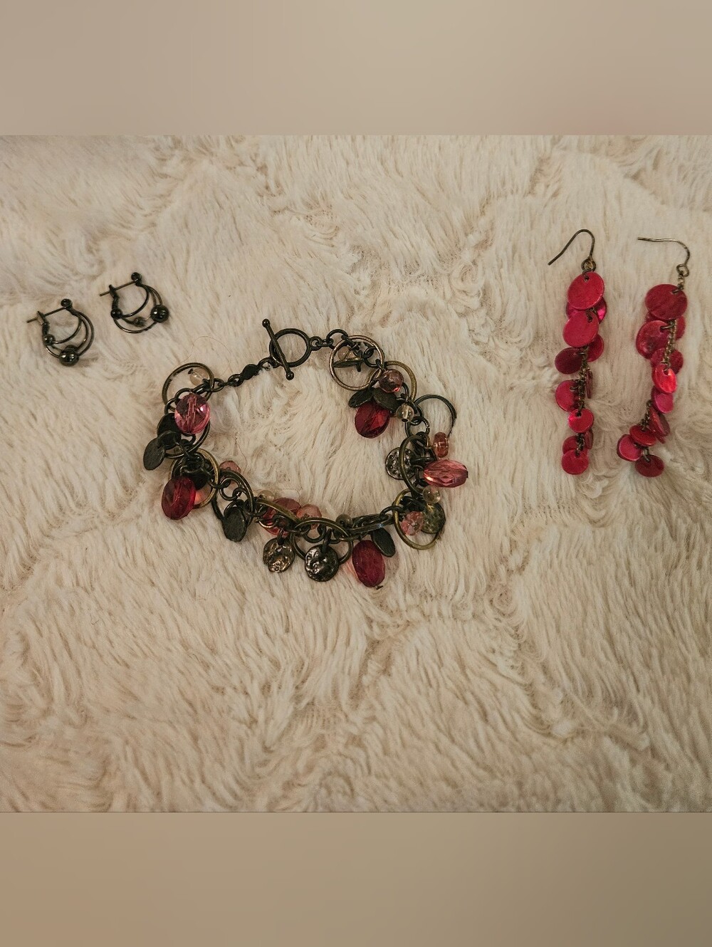 Pink Charm Cluster Bracelet with Matching Earrings